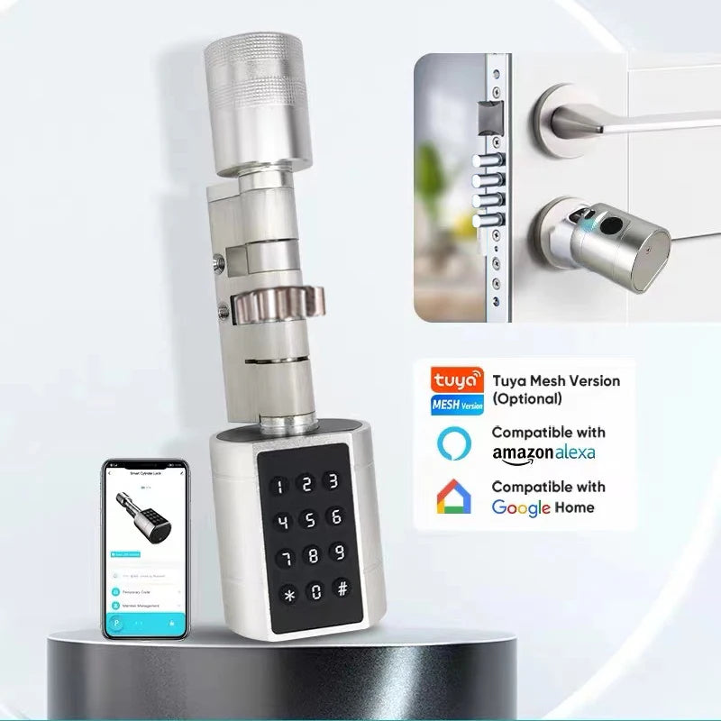 Israel-only Tuya APP Fingerprint Cylinder Electronic Smart Door Lock Digital Keypad Code Key Card Remote Control Home Apartment Vue