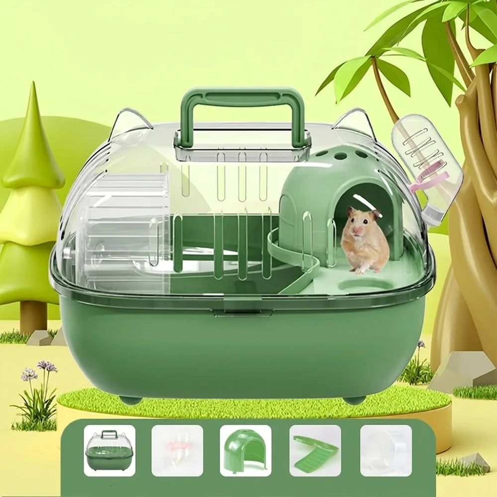 Transparent Cover Hamster Carrier Box Large Space Double Layer Travel Hamster Cage Ventilation Slots Escape Proof Hamster Villa Vue Green Style B