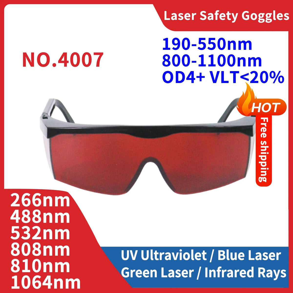 Laser Safety Glasses Goggles IPL 1064nm Infrared 355nm UV Protective Glasses Shield Protection Eyewear for Laser Machine Work Vue 4007 China Mainland