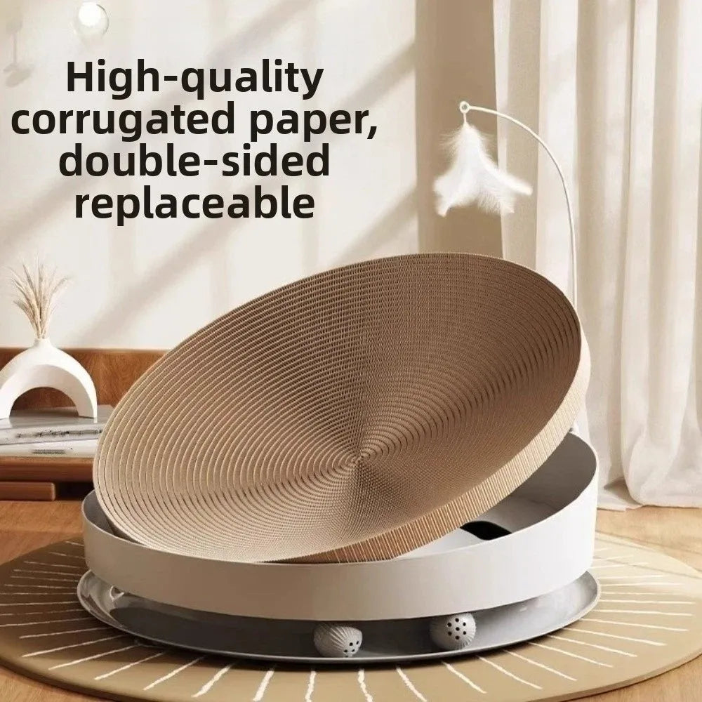 Wear Resistant Cat Scratch Board Stable Round Cat Scratching Bed with Bell Balls with Feather Cats Scratching Post Indoor Play Vue