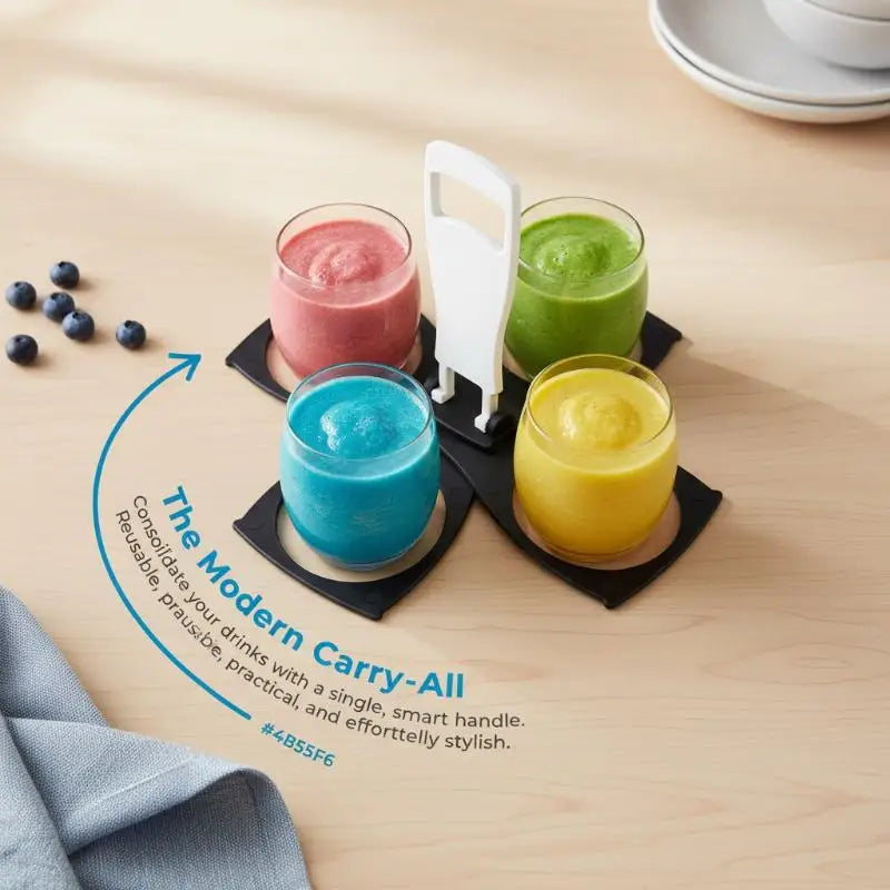 Foldable 4 Cups Coffee Cup Holder with Handle Bottle Bracket for Cafe Commercial and Home Use Vue