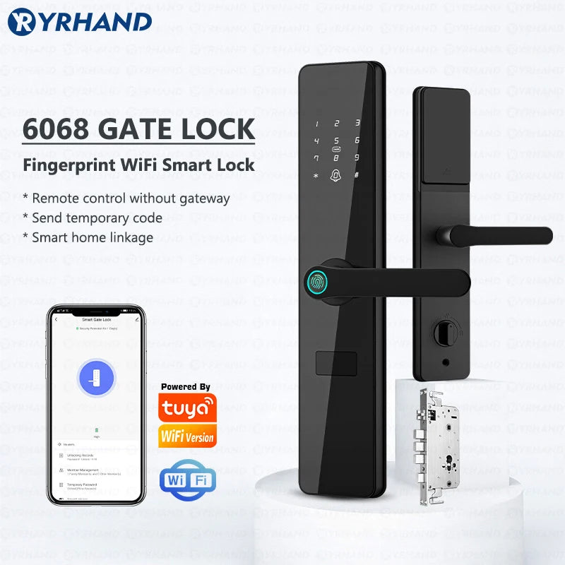 Outside Front Cerradura Inteligente Waterproof Tuya wifi Smart Door Lock Anti-lock Digital Protection Electronic Lock 6068 Vue