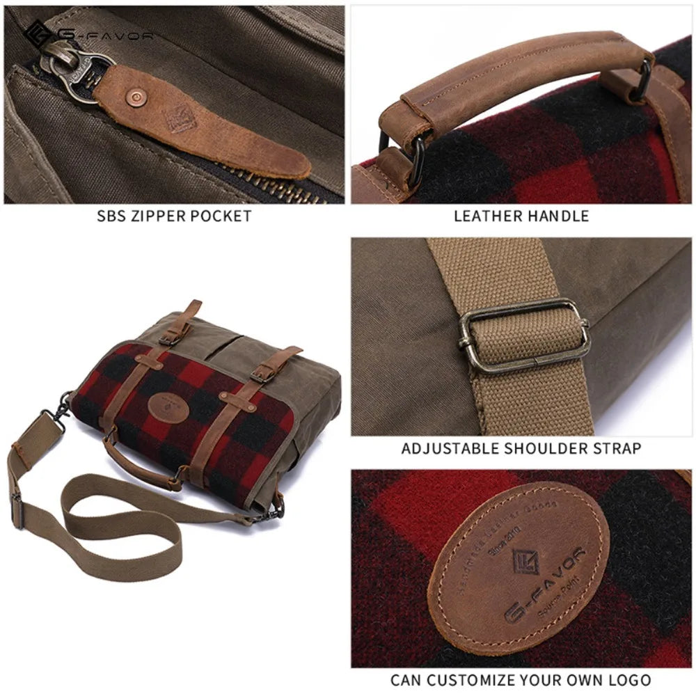Vintage Oil Wax Canvas Men's Shoulder Boys Messenger Bag Japanese Mailman Bag Men's Commuter British Style First Layer Cowhide Vue