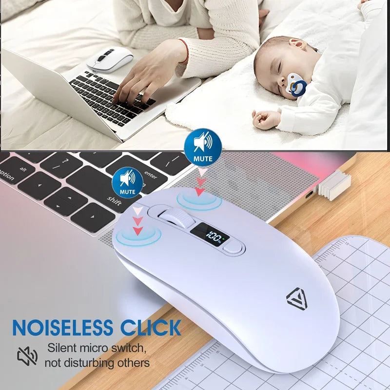 Lenovo Wireless Mouse Bluetooth 2.4G With Smart Display Silent Portable Silent Click Mouse Rechargeable Office Computers Laptops Vue
