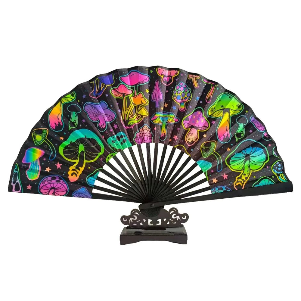 European Style 23 Cm Kung Fu Fan Gradient Colorful Large Dance Fan Foldable Personality Hand Rave Fan Music Vue mushrooms