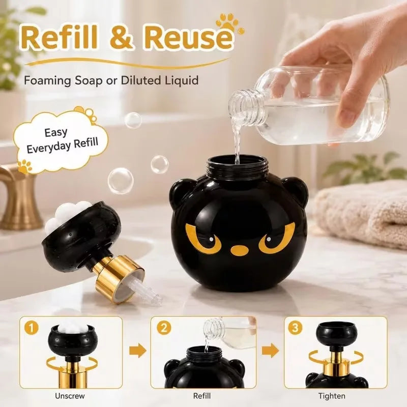 1-10PCS Black Cat Paw Foam Soap Pump Dispenser Refillable Hand Wash Bottle for Bathroom Sink Halloween Decor Cat Lovers Gift Vue