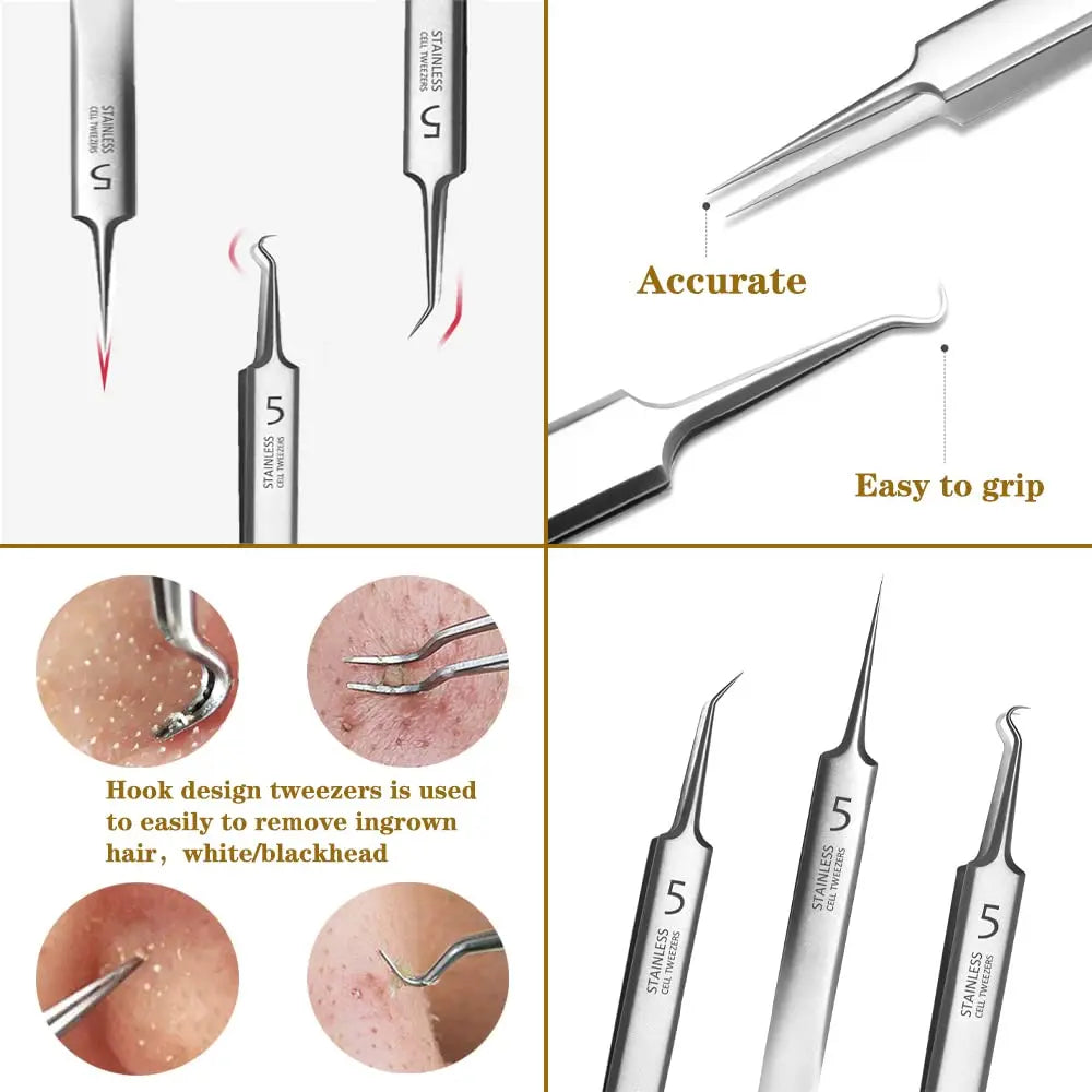 German Ultra-fine No. 5 Cell Pimples Blackhead Clip Tweezers Beauty Salon Special Scraping & Closing Artifact Acne Needle Tool Vue