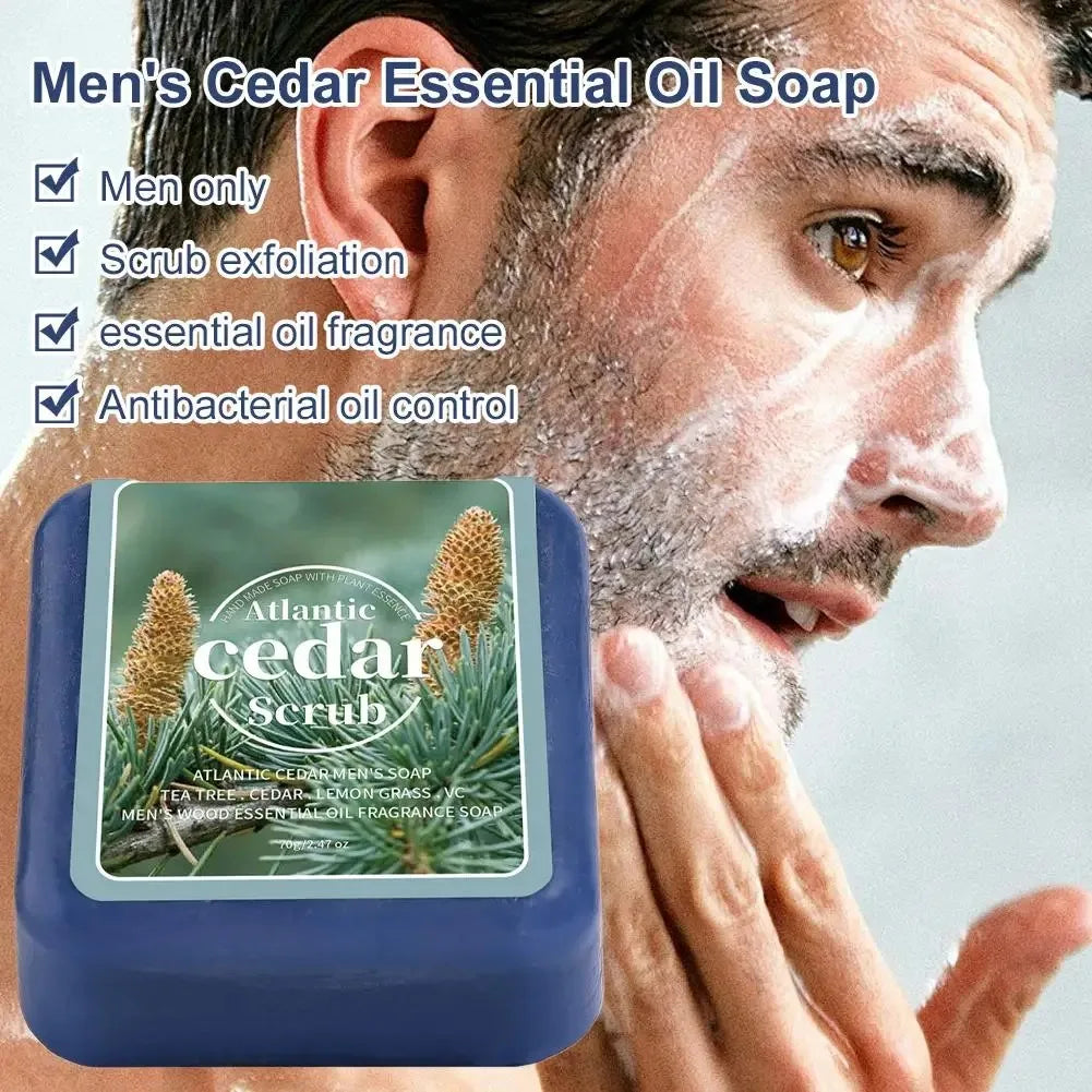 Men's Cedar Essential Oil Soap Travel Portable Hotel Soap Deep Cleansing Woody Fragrance Handmade Soap, Face and Body Soap Vue