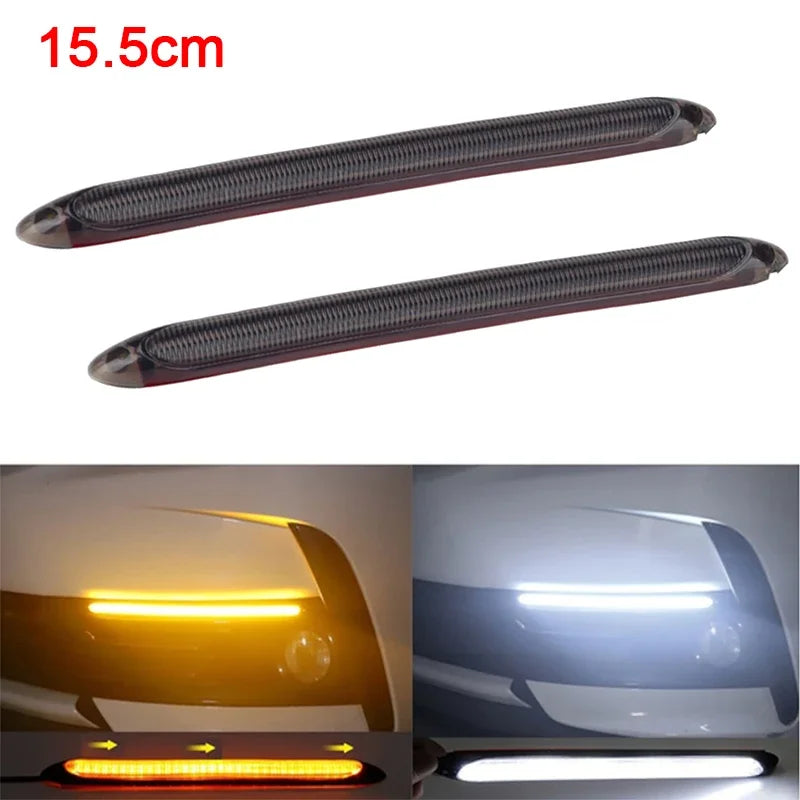 2Pcs Car LED Daytime Running Lights Waterproof Sequential Lamp Flow Turn Signal Light Amber Turn White Lamp Vue smoked lens 15.5cm