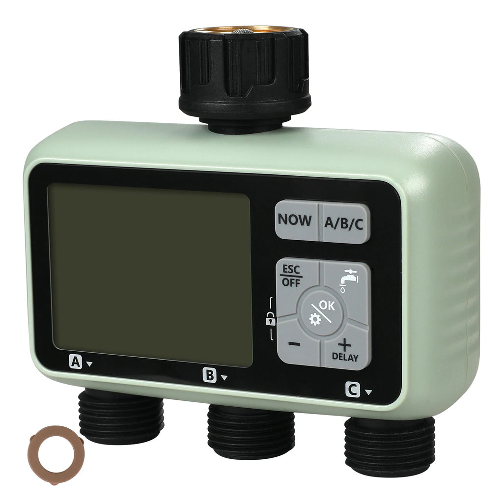 SucceBuy Water Timer 3 Outlets Hose 3 Independent Watering Zone LCD Display Rain Delay Mode Manual Mode Watering Sprinkler Timer Vue