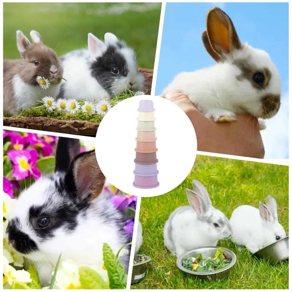 8pcs Pet Stacking Cups Toy For Rabbits Multi- Sizes Reusable Small Animals Puzzle Toys For Hiding Food Playing Bunny Accessories Vue