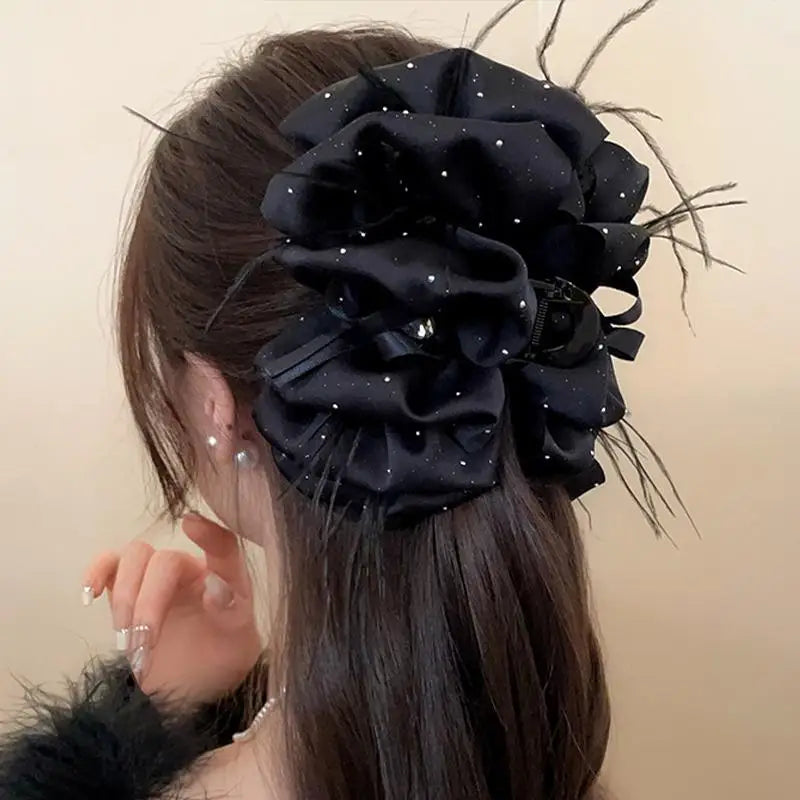 Beautiful Black Mesh Flower Hair Clip for Women Shark Grip Claw Ideal for Parties and Formal Occasions Vue
