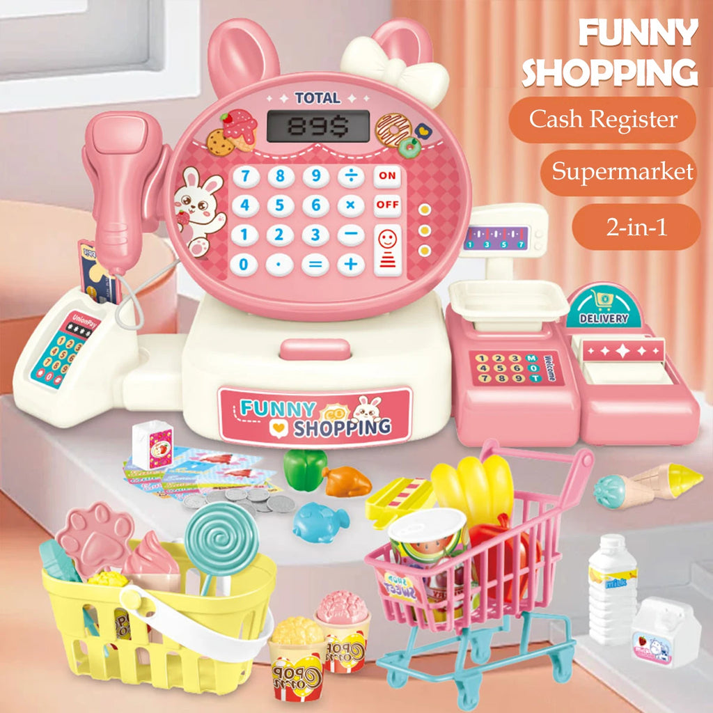 Electiric Supermarket Cash Register Toys, Children Play House Toys Shopping Cartoon Frog Animal Gifts for Kids Vue