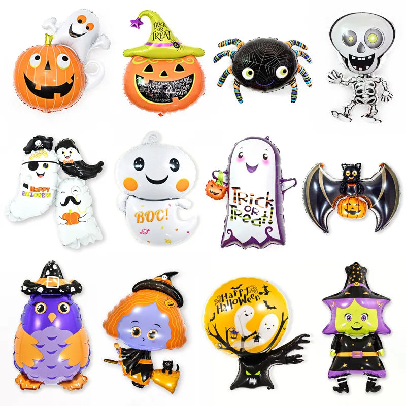 Cartoon Halloween Balloons Set - Pumpkin Spider Ghost Bat Witch Skull Scary Room Decoration Aluminum Foil Party Supplies Vue F116A13 China Mainland 5PCS|Mini