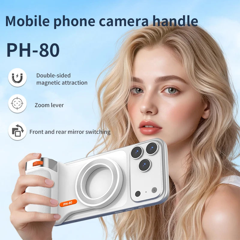 PH-80 Magnetic Camera Grip with Remote Shutter Fill Light Remote Control Handle Universal for Phones Vue