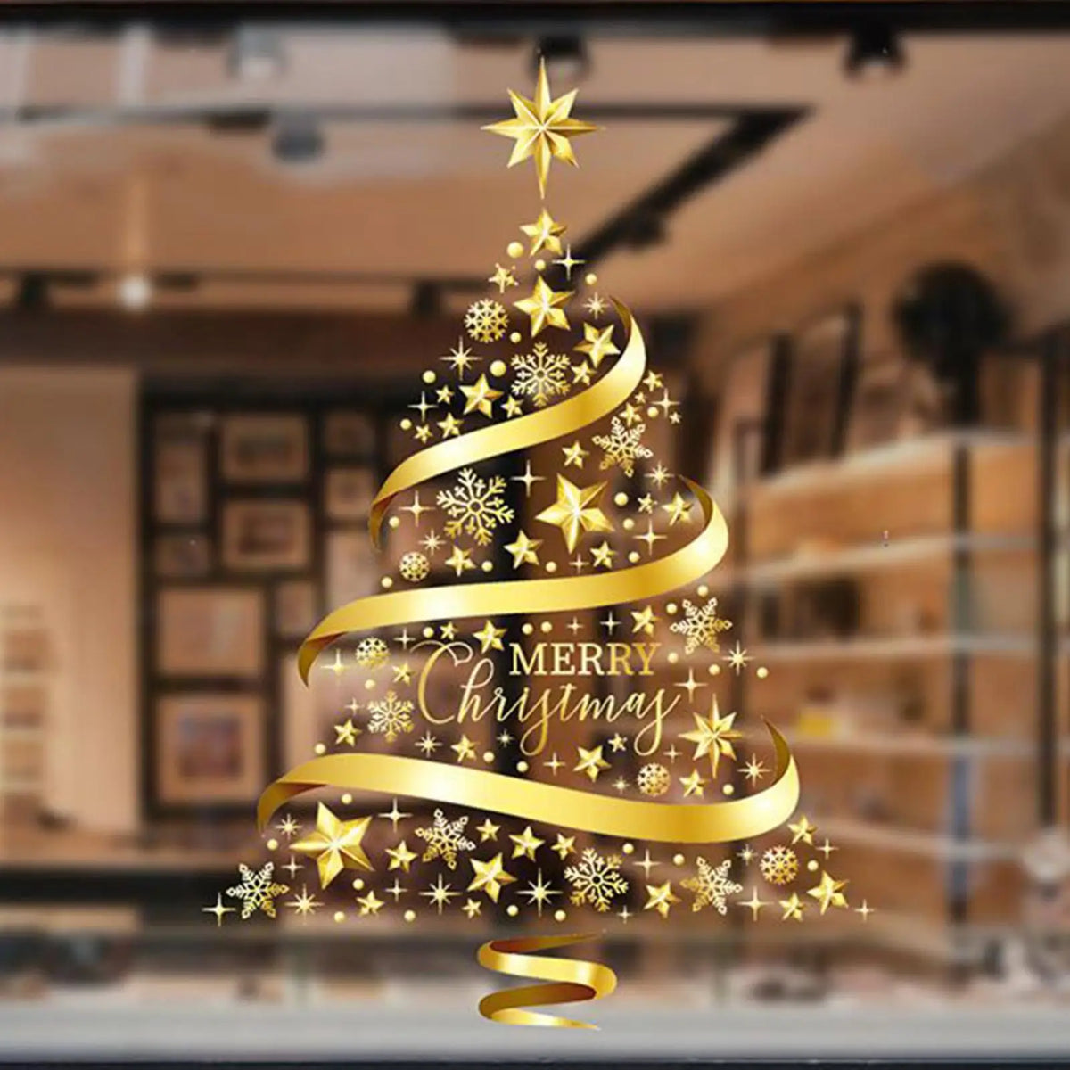Christmas Window Clings Decor Golden Tree Static Stickers for Doors & Windows Apply & Remove, for Fun Holiday Decor for Home Vue