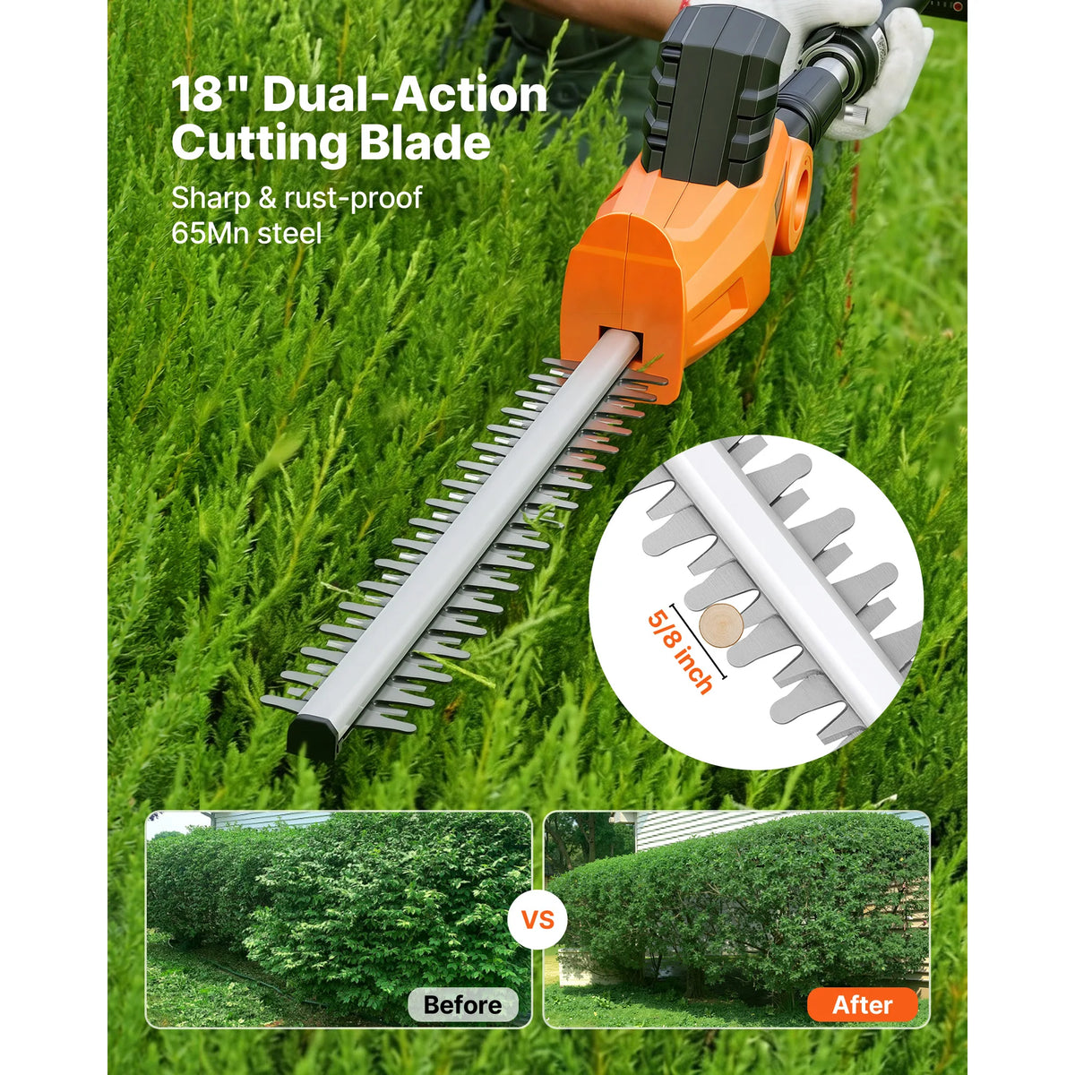 Cordless Pole Hedge Trimmer – 18" Blade, 74–94" Telescoping Pole Hedge Trimmer Vue