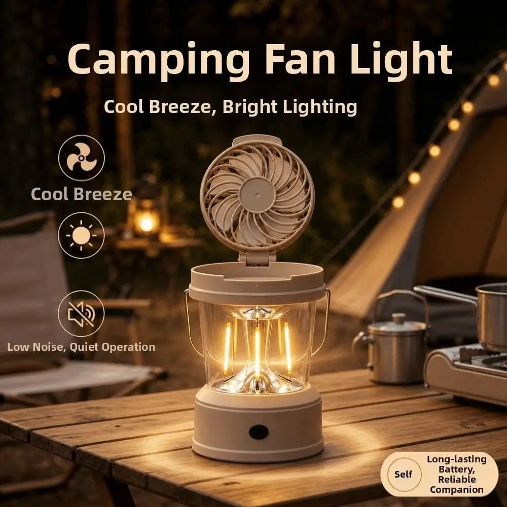 2 in 1 LED Fan Lantern Strong Light Cool Camping Lantern with Fan Multi-Function with Handle Portable Electric Fan Vue