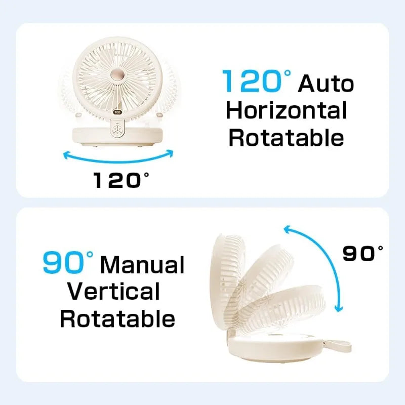 Foldable Wall-Mounted Desk Fan 90° Foldable Ultra Quiet 6 Speeds Night Light Quiet Powerful Table Fan for Home Office Bedroom Vue