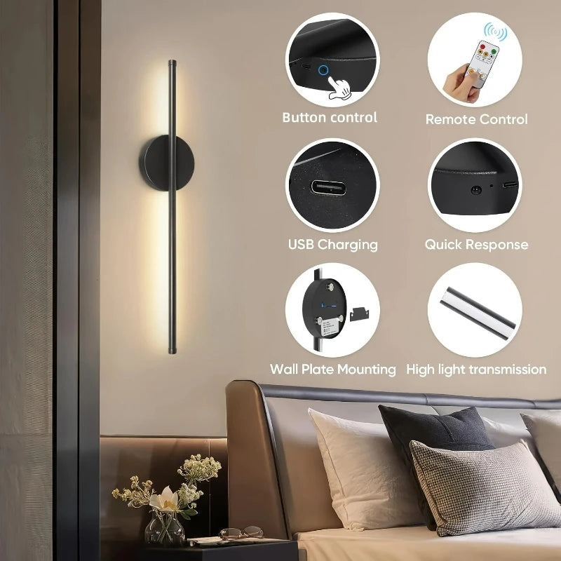 Battery Operated Wall Sconce Wireless LED Light 5v with Remote Control USB Rechargeable Wall Lights for Bedroom Living Room Vue
