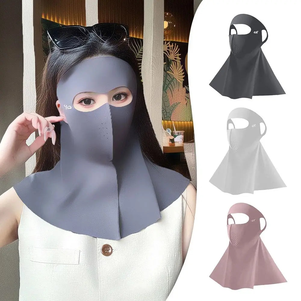 Fashion Ice Silk Sun Protection Mask UPF50+ Full Face Anti-UV Neck