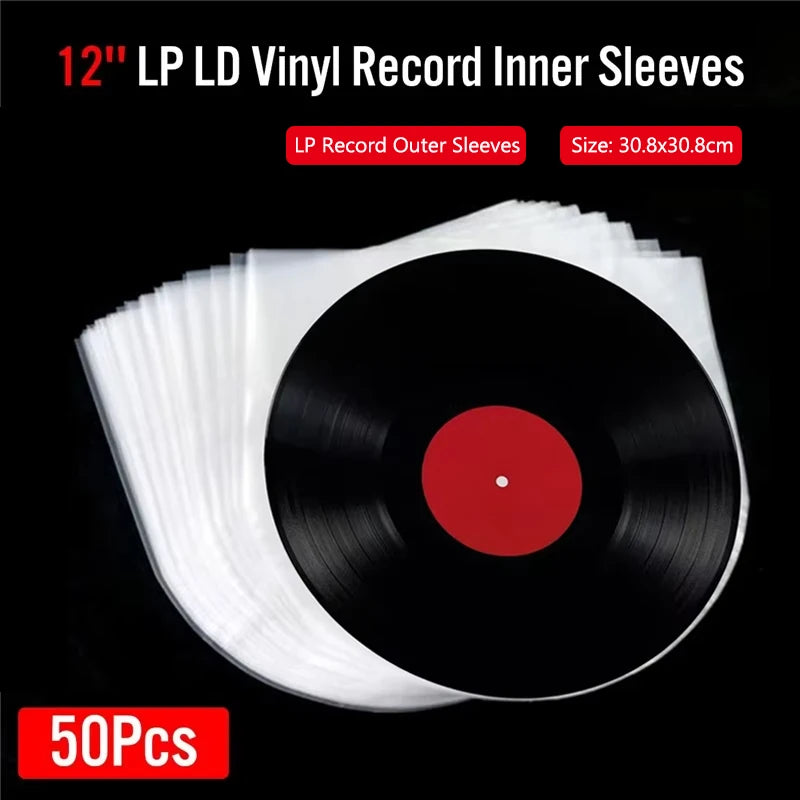 50PCS 12 inch Vinyl Record Protecter LP Record Plastic Bags Anti-Static Record Sleeves Outer Inner Plastic Clear Cover Container Vue Default Title