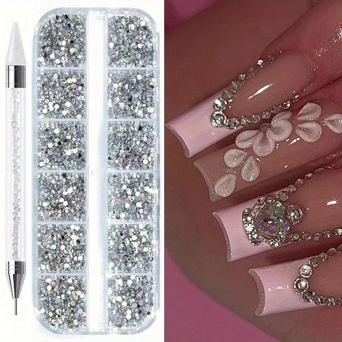 AB Color Mixed Size Nail Rhinestones Glitter Decorations for DIY Manicure Nail Art Salon Home Supplies Vue