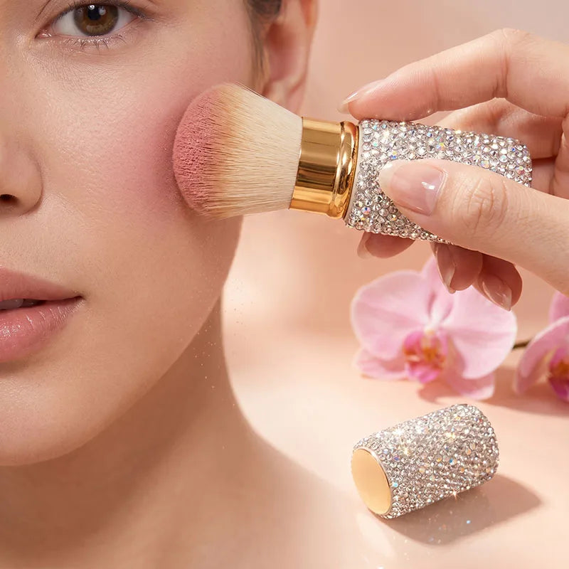 Rhinestone Retractable Powder Blush Brush Cosmetic Makeup Brushes Soft Fluffy Bristles Blush Loose Powder Bronzer Cosmetic Brush Vue