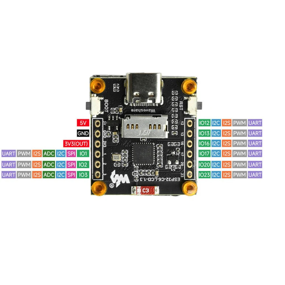 ESP32-C6 Development Board 1.3" 240x240 IPS LCD ST7789 WIFI6 BLE5 RISC-V 32-bit Single Core QMI8658 6-Axis IMU Type-C Smart Home Vue