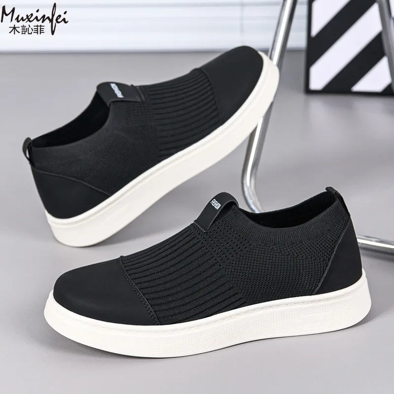 Men's Slip-On Mesh Canvas Sneakers – Breathable Board Shoes Slip-On Canvas Sneakers Vue