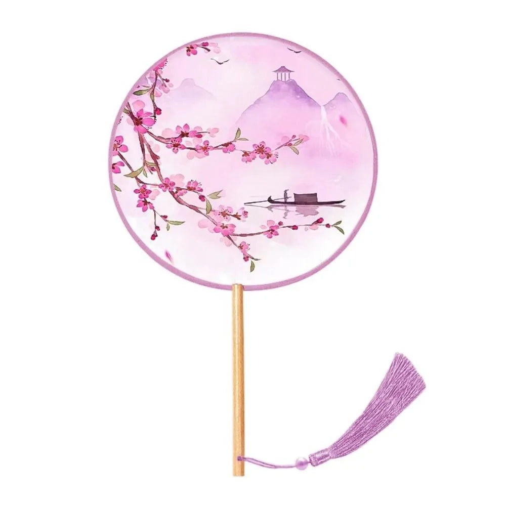 Vintage Chinese Style Chinese Style Fan Handheld Tassels Embroidery Fan Floral Pattern Round Silk Fan Chinese Wedding Vue 3