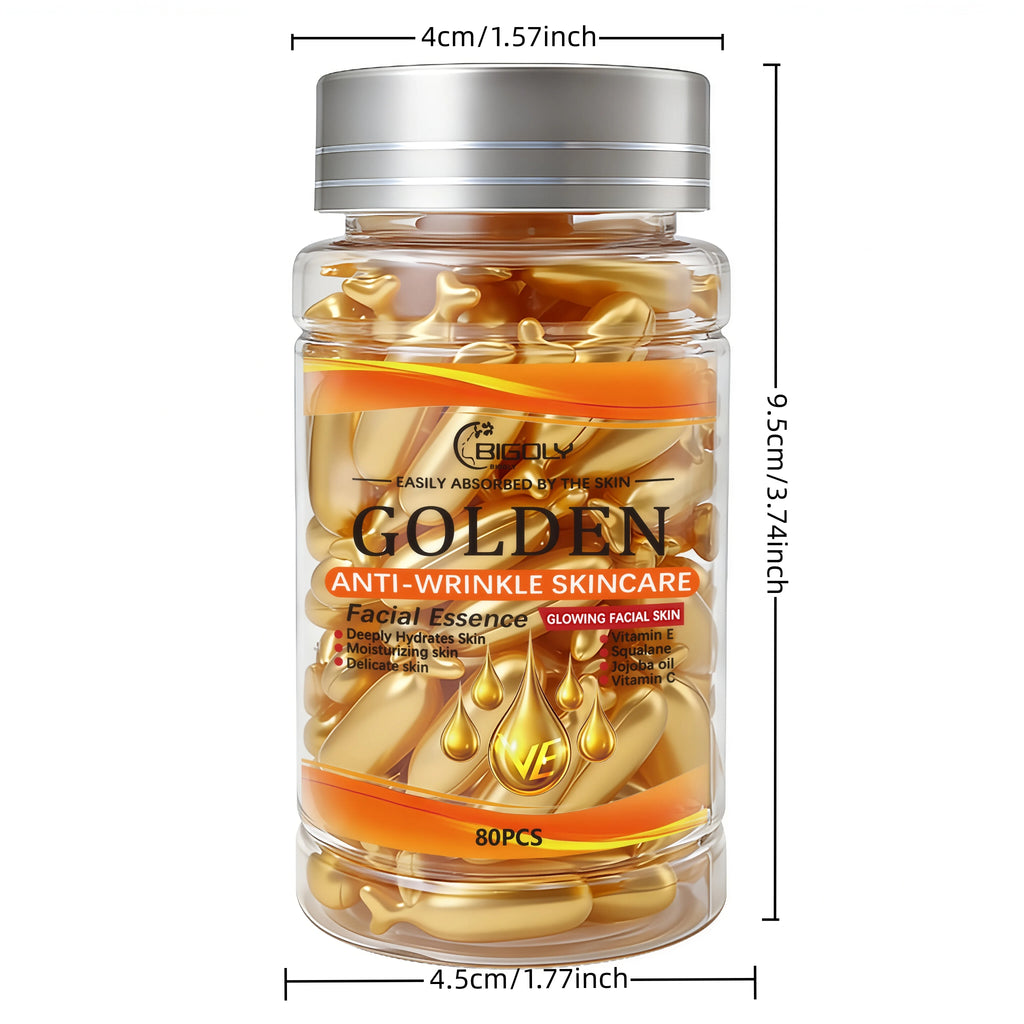80 Capsules of Facial Anti-Wrinkle Serum, Rich in Vitamins C, E, and Squalane, Moisturizes and Nourishes the Skin, Making It Smooth and Delicate, Packaged in Capsule Form, Hygienic and Portable Vue