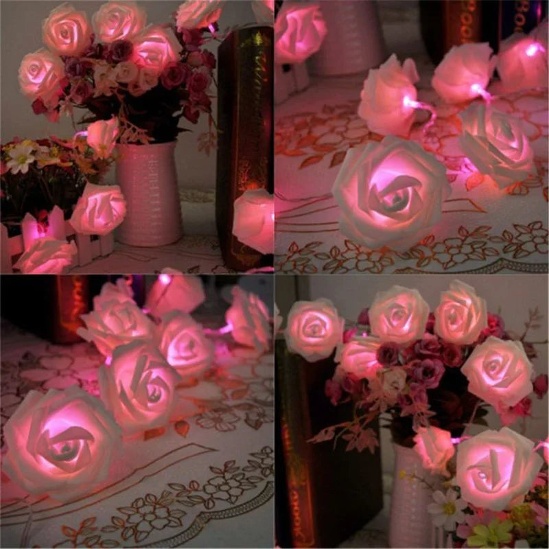 LED Pink Rose Flower String Lights Battery Operated for Wedding Home Party Birthday Festival Indoor Outdoor Valentines Day Decor Vue