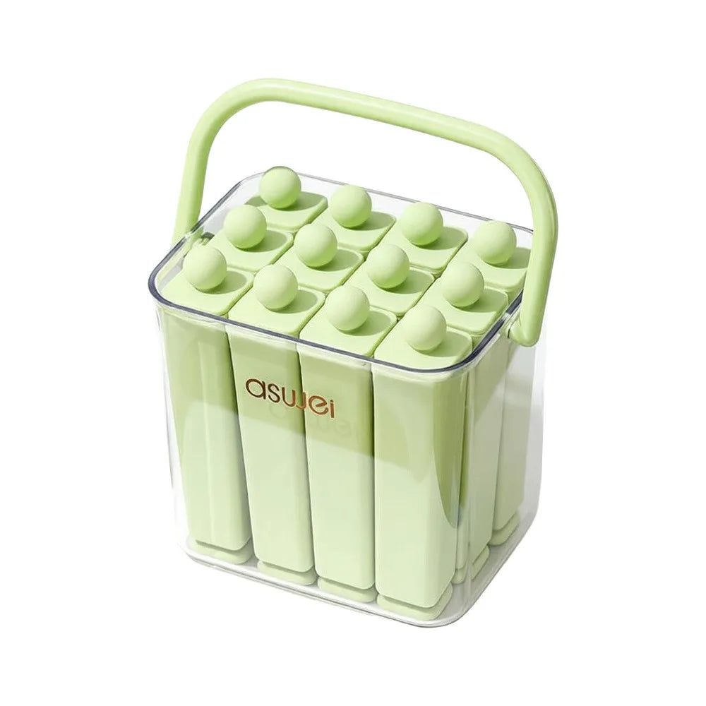 Durable Silicone Old Popsicle Mold Lid Portable Long Bar Ice Tray Vue Green-L
