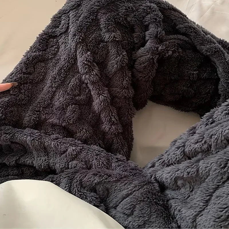 Women Coral Fleece Pants Thickened Warm Cable Knit Lounge Bottoms Relaxed Fit Sleep Pajama Pants for Home Winter Wear Vue