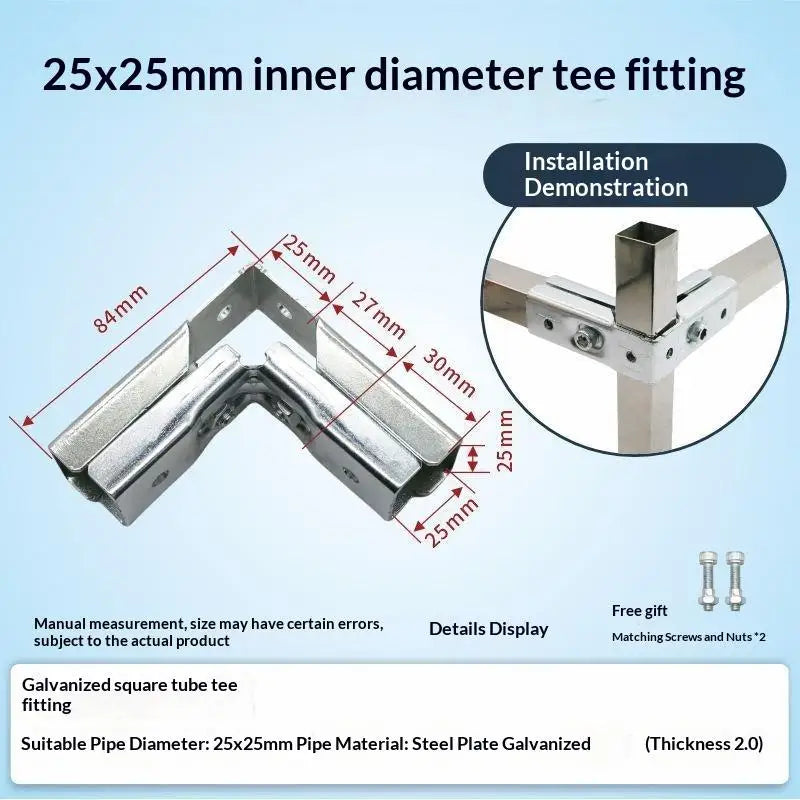 20x20/25x25mm Square Pipe Elbow Fixed Buckle Non Welding Joint Pipe Connector Fitting Bracket Vue A8
