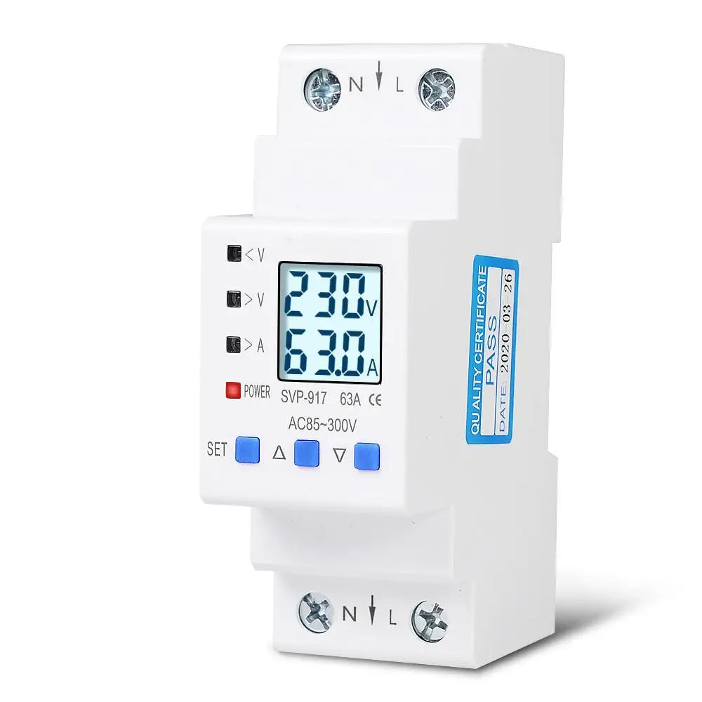 AC85-300V 63A/80A Adjustable Self-recovery Over and Under Voltage Current Limiting Protector Overload Switch Power Display Vue