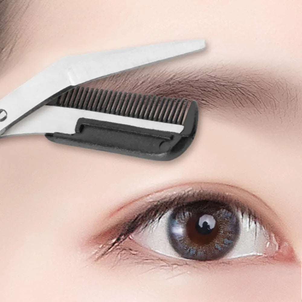 Eyebrow Trimming Scissors Professional Built-in Comb Stainless Steel Non-Slip Brow Shaper Hair Removal Beauty Tool for Men Women Vue