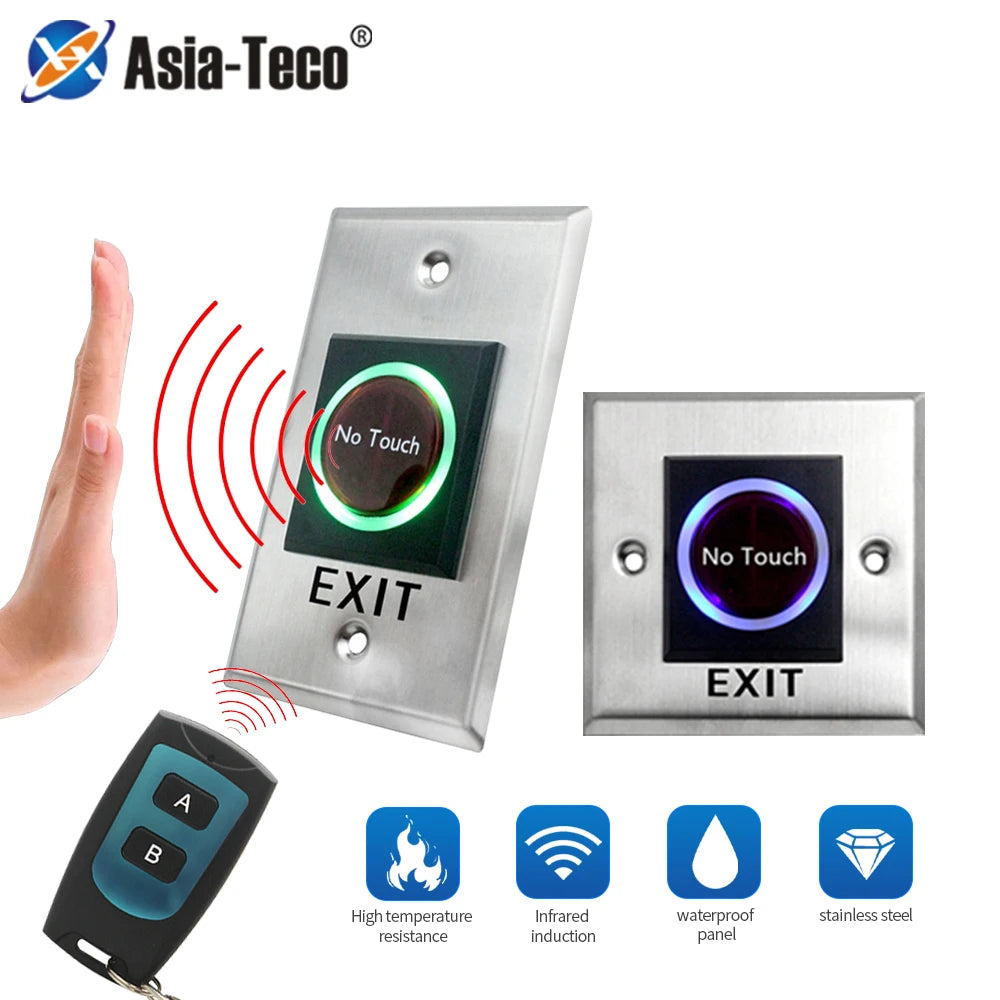 Non Touch Exit Button 433MHz Door Release Push Switch For Access Control System COM NO NC with Double Button Remote Control Vue