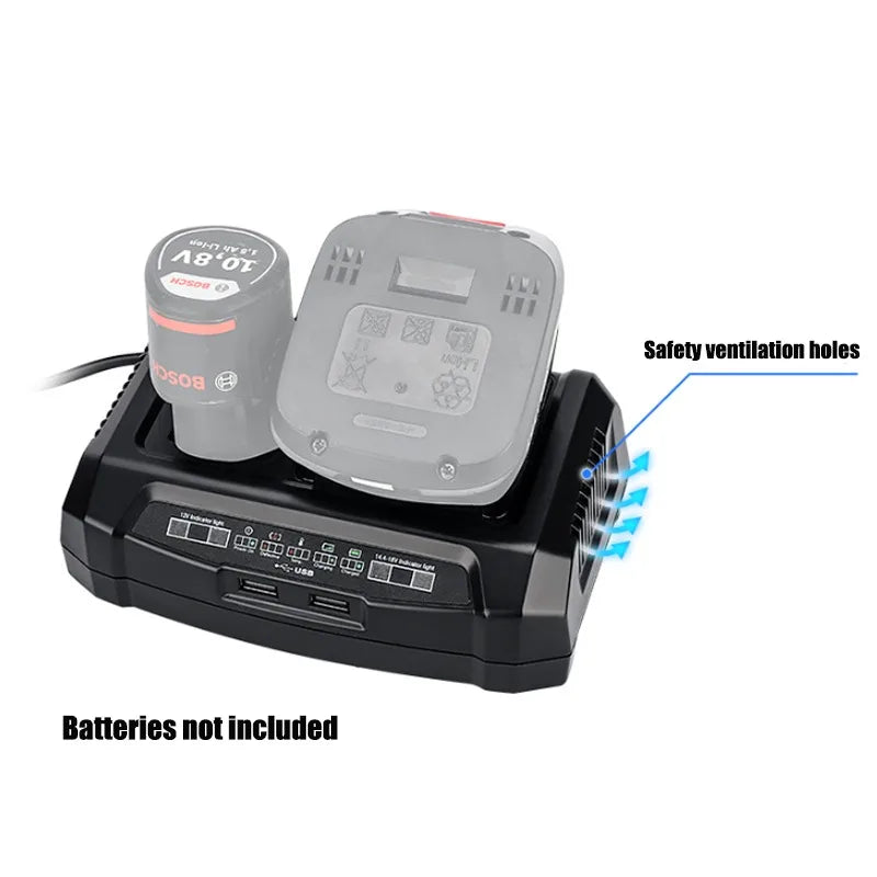 Portable Dual-Port Charger Power Tool Battery Charger Compatible with For Bosch 10.8V–20V Li-ion Batteries Fast Charging Station Vue
