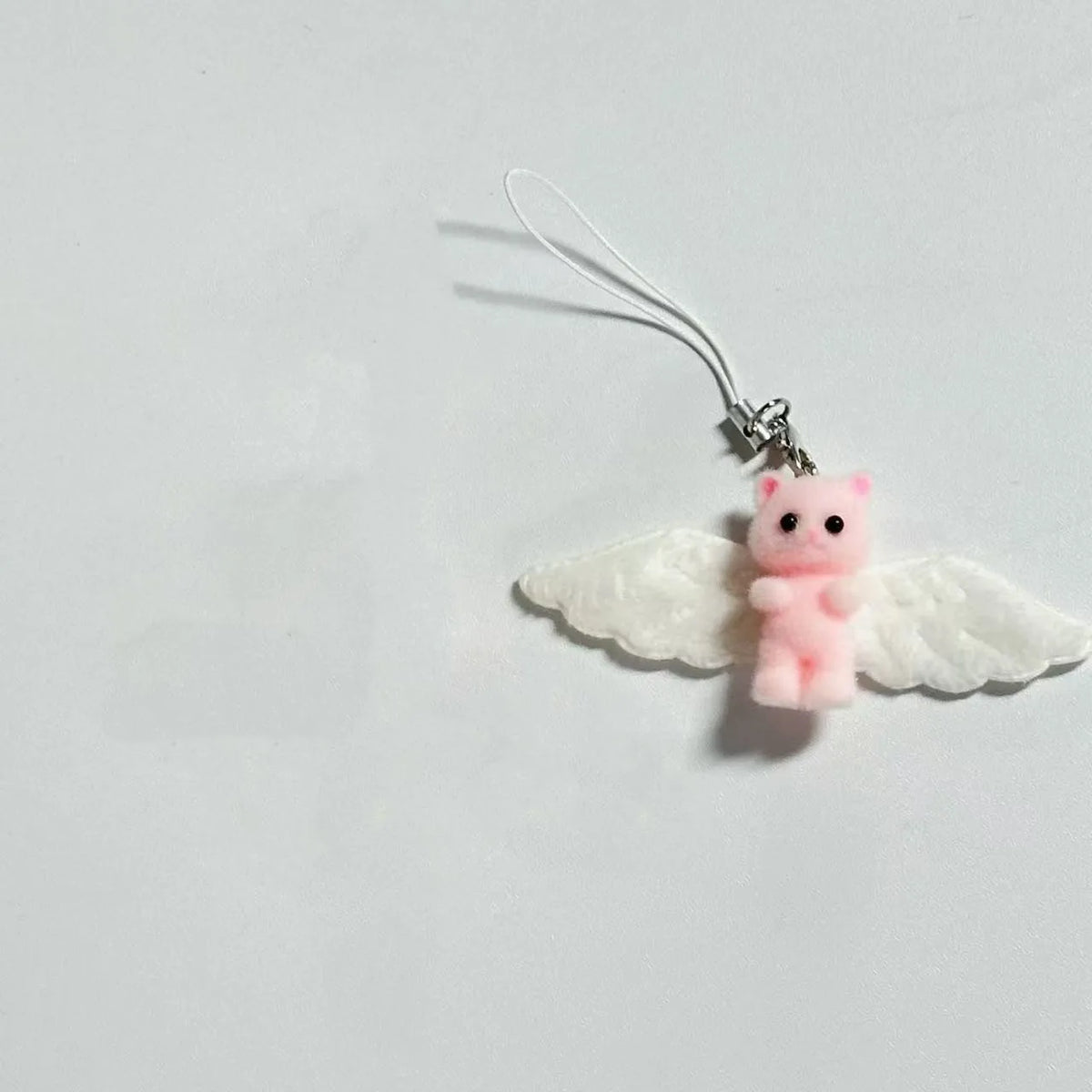 Cute Flocked Angel Wings Cat Keychain Kawaii Heart Phone Chain Anti-Lost Lanyard Bag Decor Gift Vue A4
