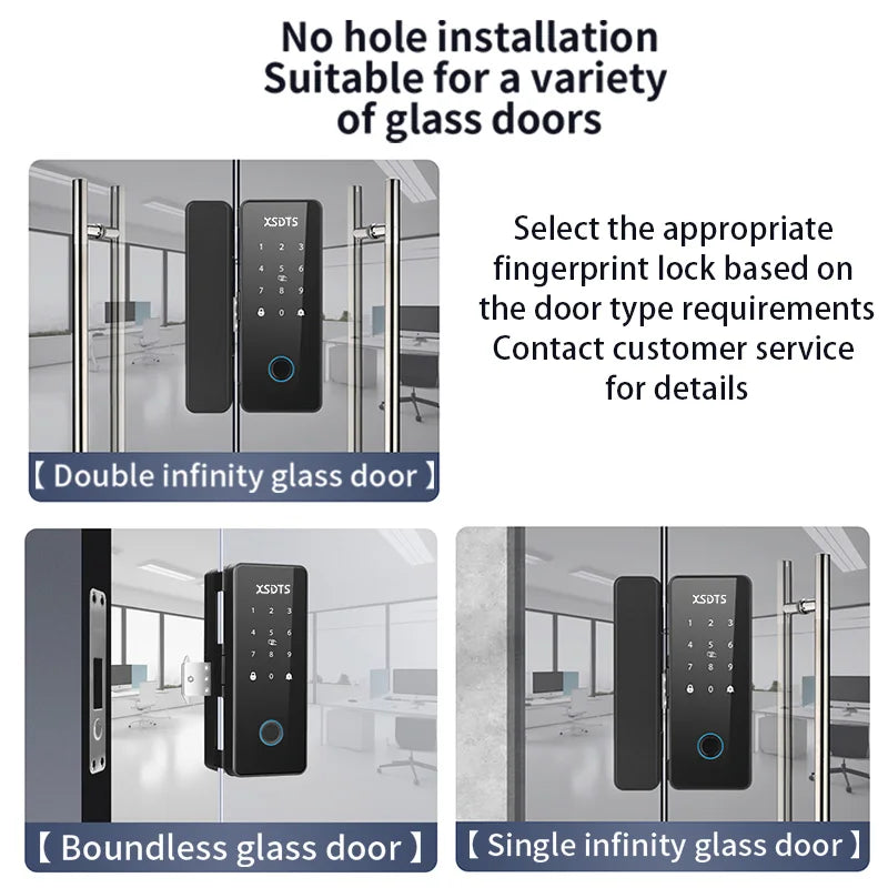 TT-Lock Smart Glass Door Lock Bluetooth Biometric Fingerprint Password Card Electronic Digital Lock Office Business Departments Vue