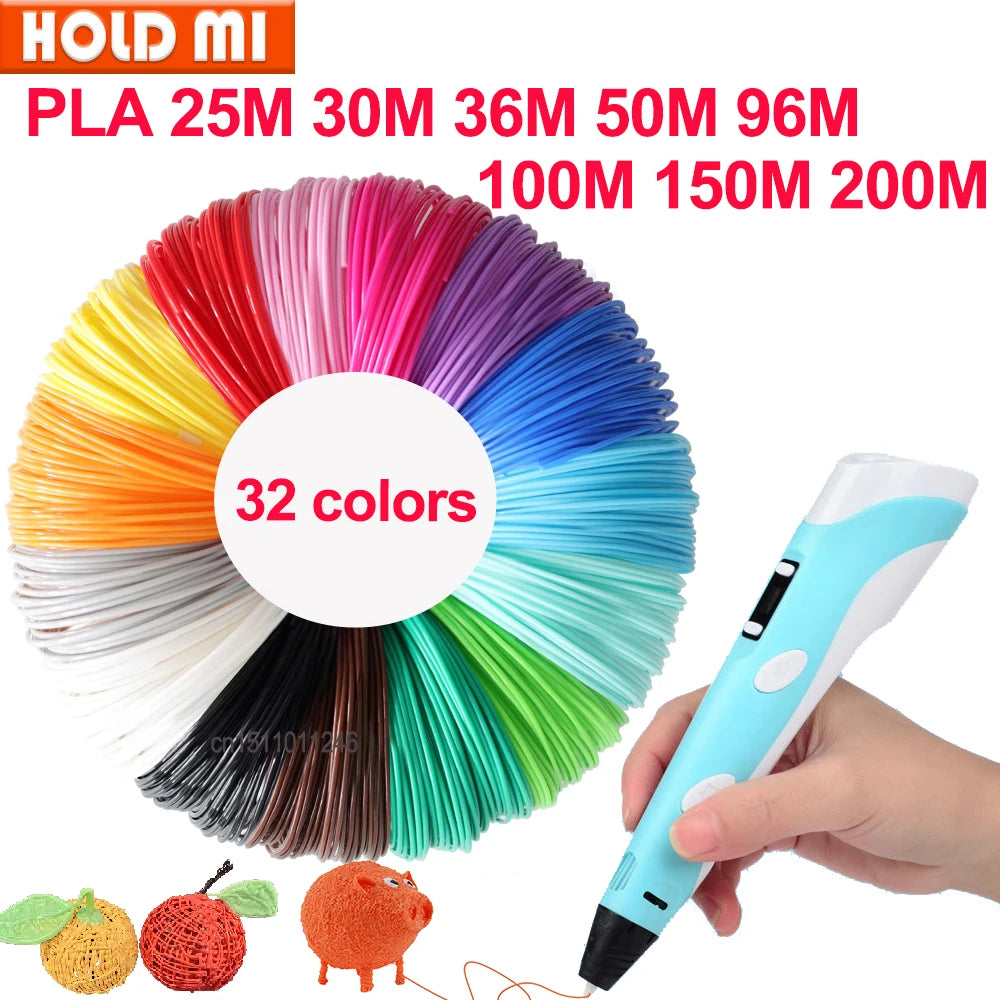 Colored PLA Filament for 3D Pen Printing 32 Colors 25M 30M 36M 50M 100M 200M Safe Plastic Refill for 3D Children's Printing Pen Vue