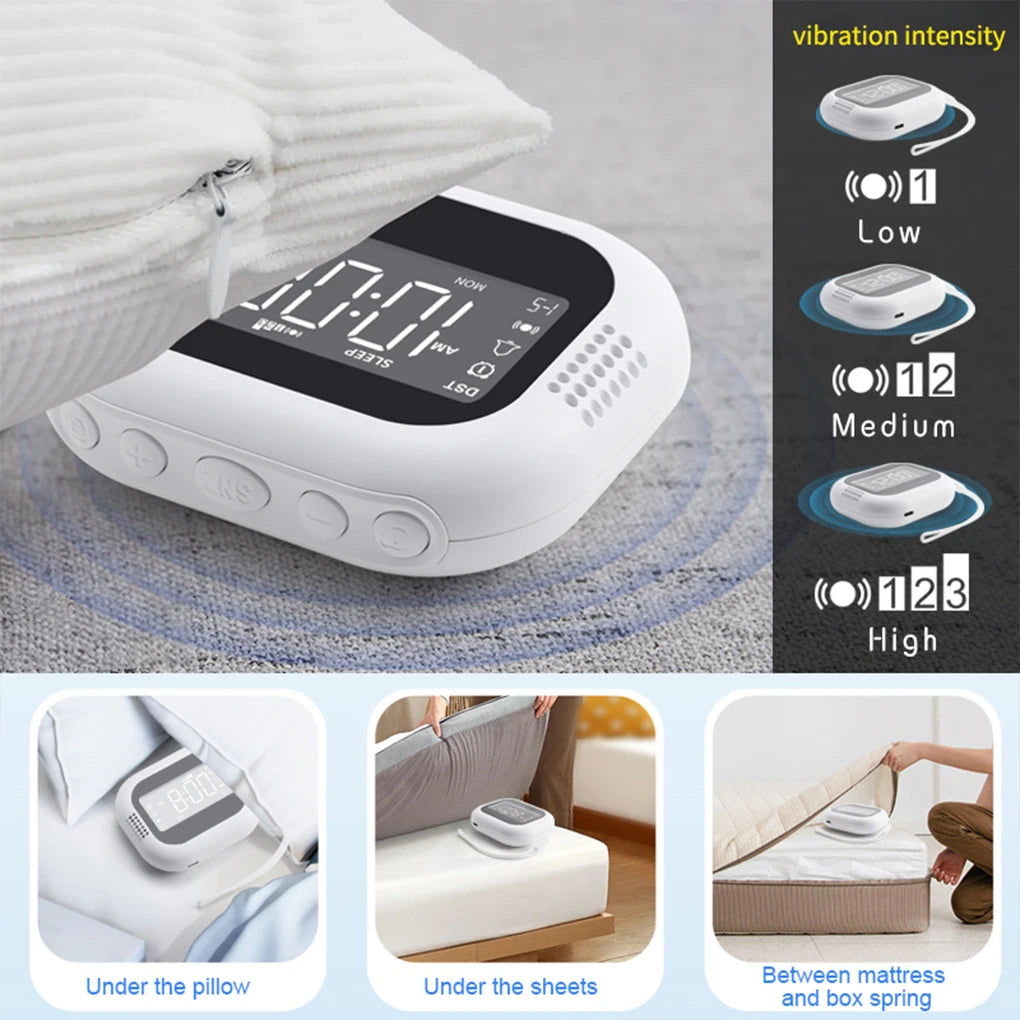 Vibrating Alarm Clock Wireless Loud Alarm Clock With White Noise Deep Sleep Digital Travel Clock Snooze function Alarm Clock Vue