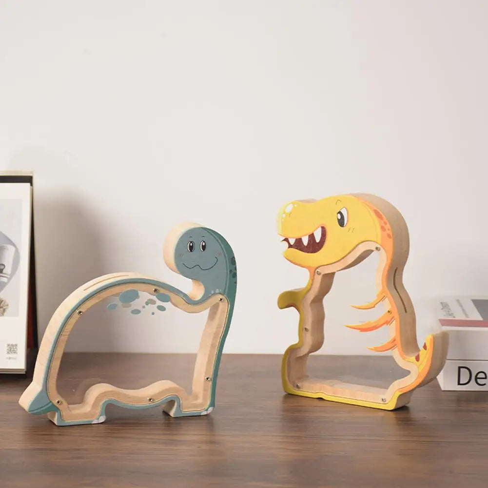 Wooden Dinosaur Piggy Bank For Kids Educational Toy To Foster Saving Habit, Safe Cash Jar, Gift For Boys Girls Room Decor Vue