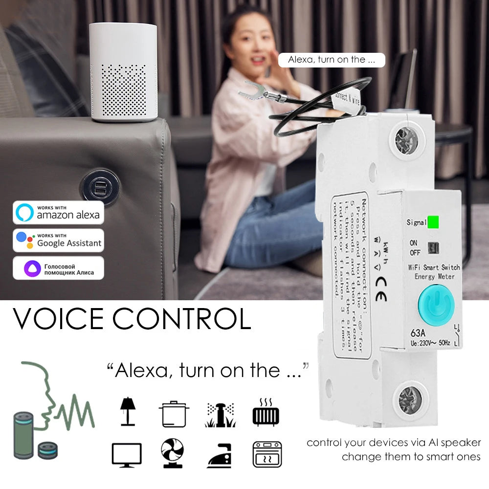 Ewelink 63A Single Phase WIFI Smart Energy Meter Kwh Metering Monitoring Smart Timer Switch Voice Control Relay for Smart Home Vue Default Title