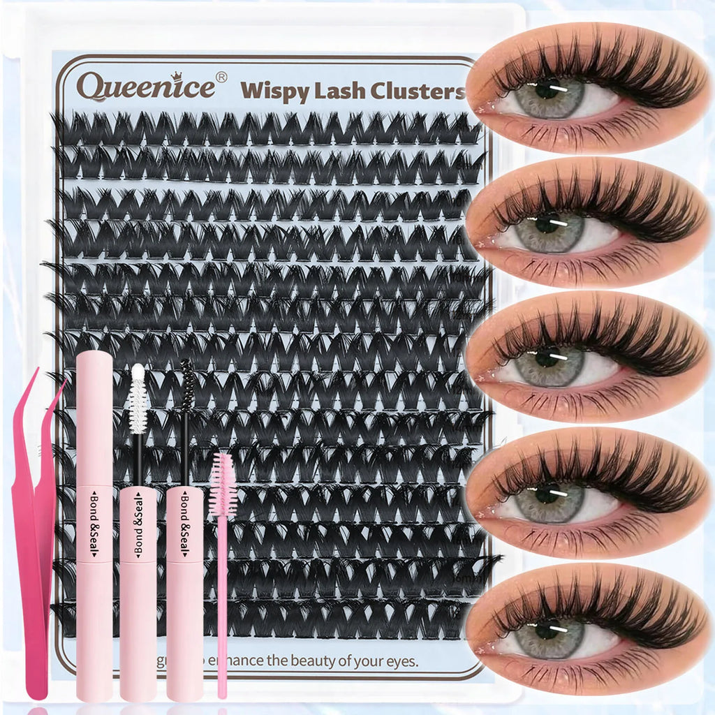 Ultra Long Wispy Lash Clusters Spiky, Bottom, 100D Eyelash Extensions, Thick Volume Lash Clusters,Individual Lash Extensions Vue QNM038 V Eyelash Kit