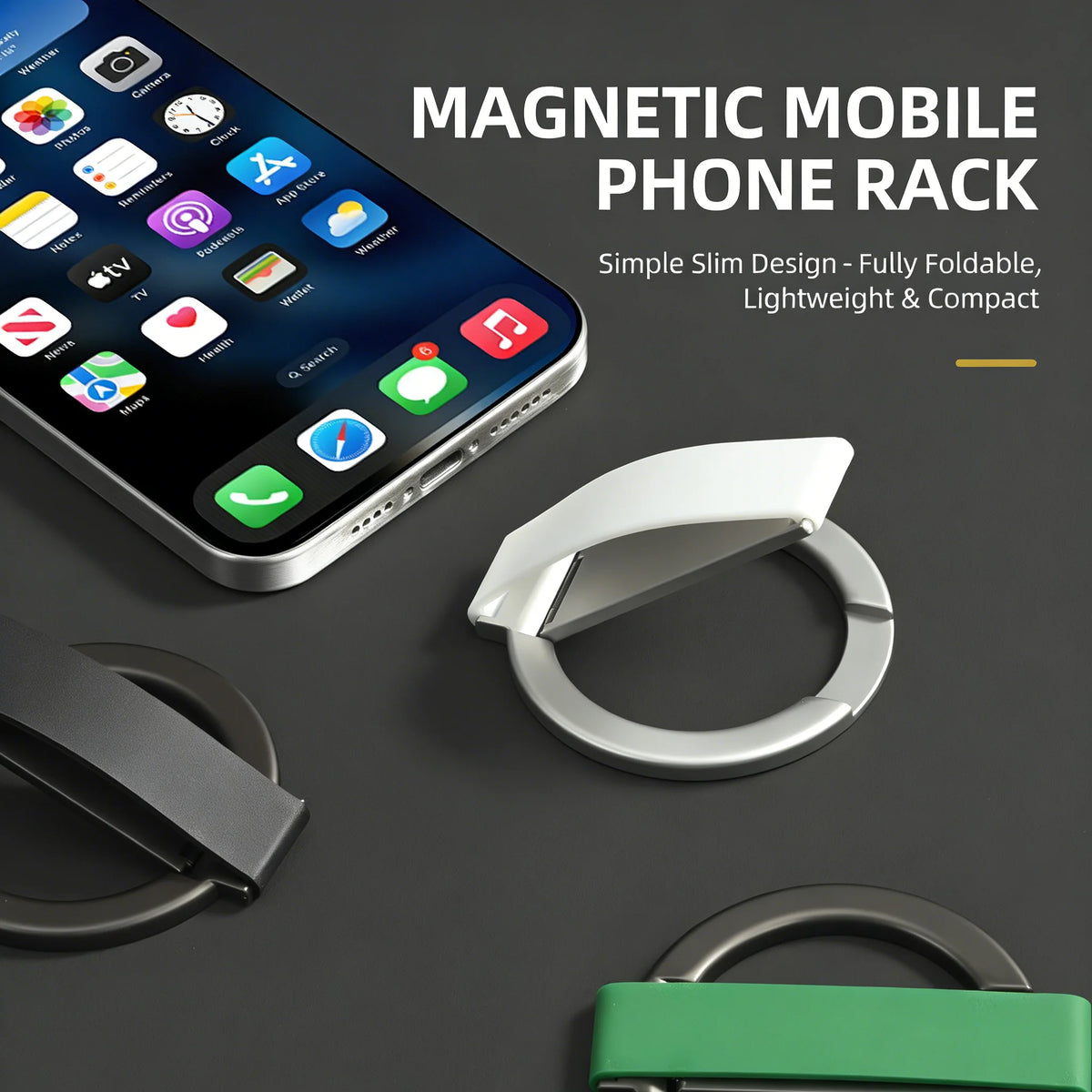 2025 innovative design aluminum alloy magnetic mobile phone ring holder, 360° rotation, 120° swing, suitable for iPhone 12+ Vue