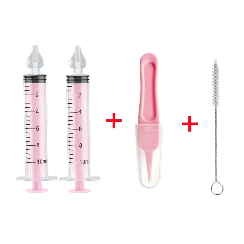 vvocci Baby Nose Cleaner Baby Brush & Tweezer with Cleaning Needle Wash Tool Tube Aspirator NasalSyringe Nasal Irrigator Nose Vue B364-4Pcs Set Pink