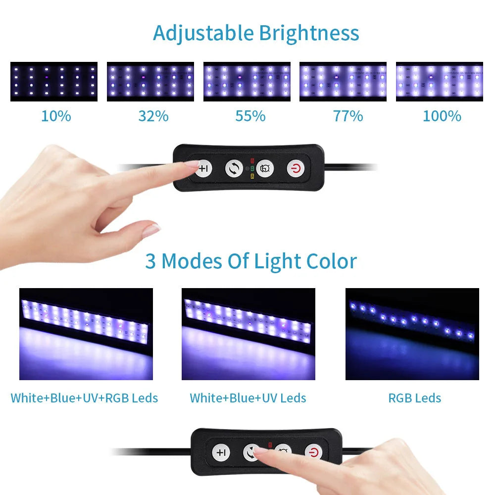 Fish Tank Water Grass Light LED Aquarium Bracket Lights Three Modes Lighting Timer Dimmable Full Spectrum Coral Plant Grow Lamp Vue